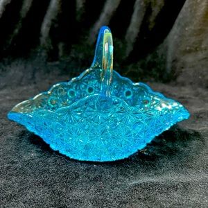 Vintage American Brilliant Blue Glass Basket.